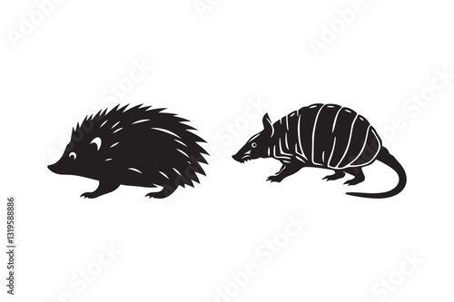 Hedgehog and Armadillo Silhouette Illustration Wildlife Art Design