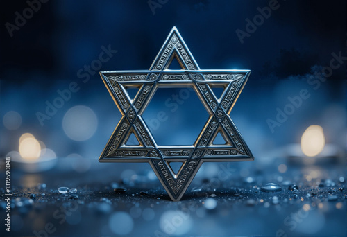  Detailed Silver Star of David with Sacred Inscriptions on Dark Mystical Background