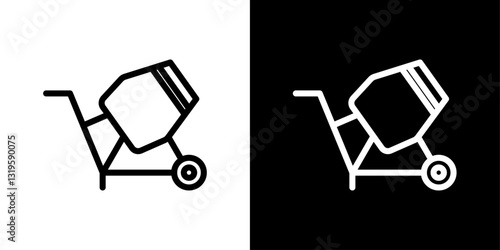 Cement mixers icons in stroke line style in black and white colors