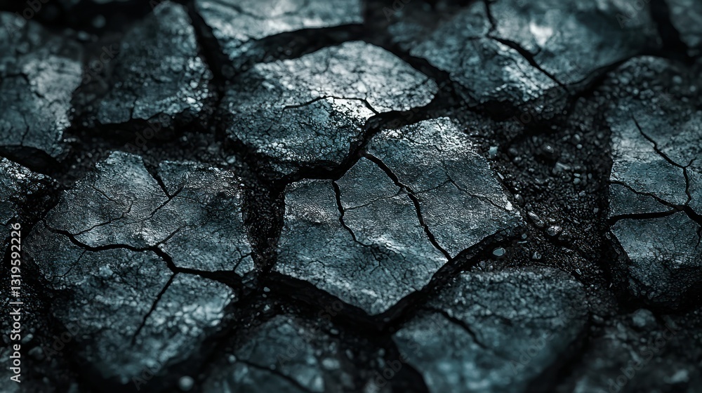 Fototapeta premium Cracked earth surface, arid land, close-up texture