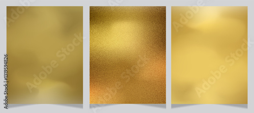 Collection of golden metallic gradient. Brilliant plates with gold effect. Luxurious gold foil background with glass textured finish, perfect for adding a touch of elegance to your designs.