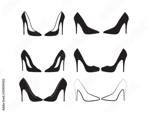 High heel shoes, silhouettes, black and white, minimalist design, fashion illustration
