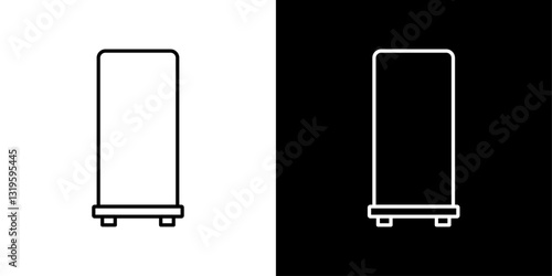 Roll up banners icons in stroke line style in black and white colors