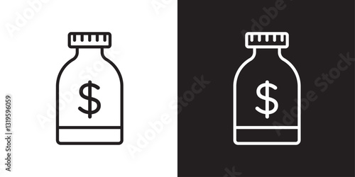 Solvent icons in stroke line style in black and white colors