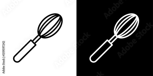 Whisk icons in stroke line style in black and white colors