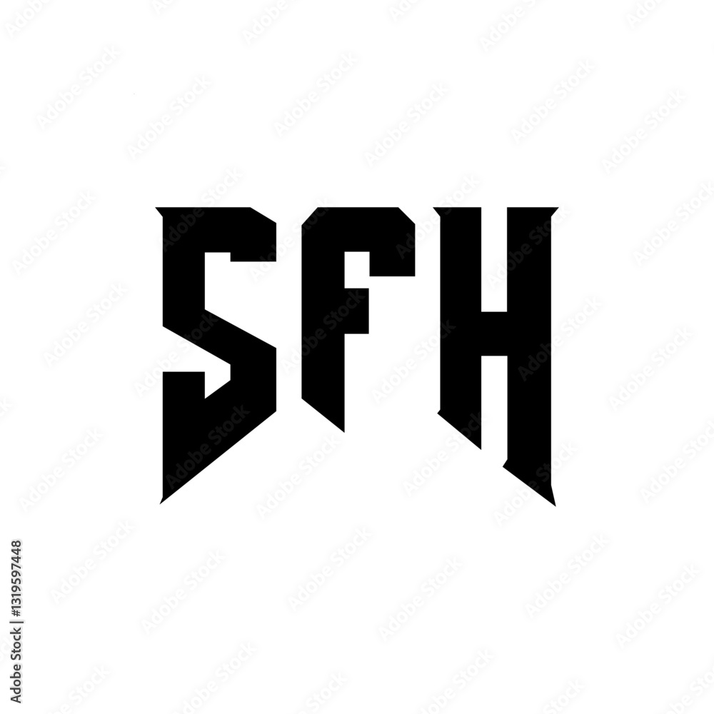 Obraz premium SFH letter logo design for technology company. SFH logo design black and white color combination. SFH logo, SFH vector, SFH design, SFH icon, SFH alphabet. SFH typography logo design.