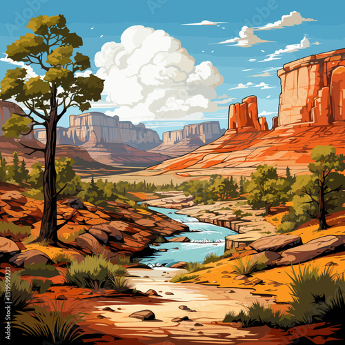 Grand Canyon. Grand Canyon hand-drawn comic illustration. Vector doodle style cartoon illustration