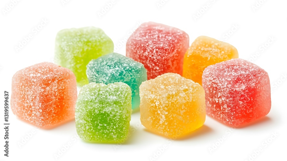 A group of colorful gummy candies on white surface A group of colorful gummy candies on white surface