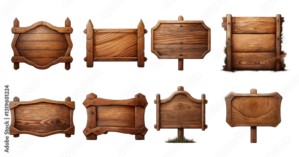 Naklejka premium Wood Signs Collection in Various Shapes and Sizes for Design Projects, Bundle Set Collection, Isolated on Transparent Background