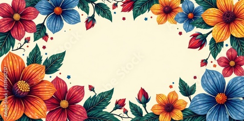 Vibrant floral & geometric motifs, rich colors , marigold, print