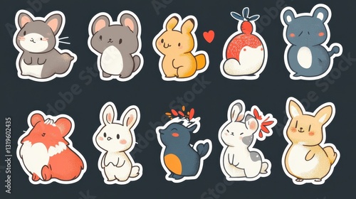 Wallpaper Mural Cute cartoon animals in various poses and colors, playful designs. Torontodigital.ca