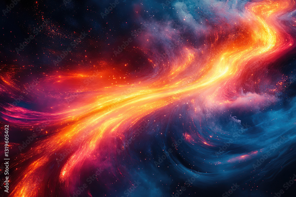 Fototapeta premium Colorful cosmic swirl in deep space with bright bursts of light
