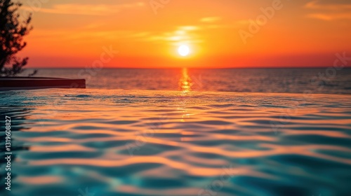 Obraz na płótnie Infinity Pool with Stunning Sunset Ocean View w salonie
