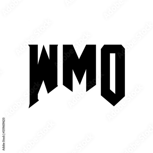 WMO letter logo design for technology company. WMO logo design black and white color combination. WMO logo, WMO vector, WMO design, WMO icon, WMO alphabet. WMO typography logo design.