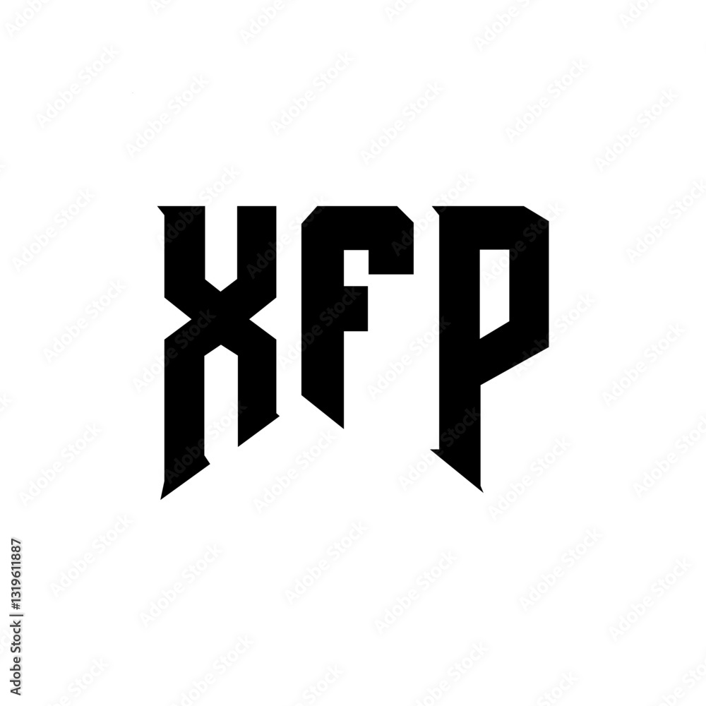 Obraz premium XFP letter logo design for technology company. XFP logo design black and white color combination. XFP logo, XFP vector, XFP design, XFP icon, XFP alphabet. XFP typography logo design.