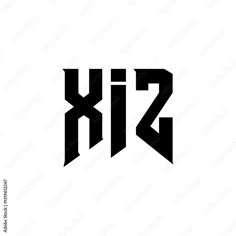 Obraz premium XIZ letter logo design for technology company. XIZ logo design black and white color combination. XIZ logo, XIZ vector, XIZ design, XIZ icon, XIZ alphabet. XIZ typography logo design.