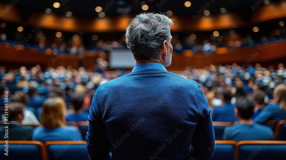 Audience at a conference with a speaker in focus. Audience at a conference with a speaker in focus.