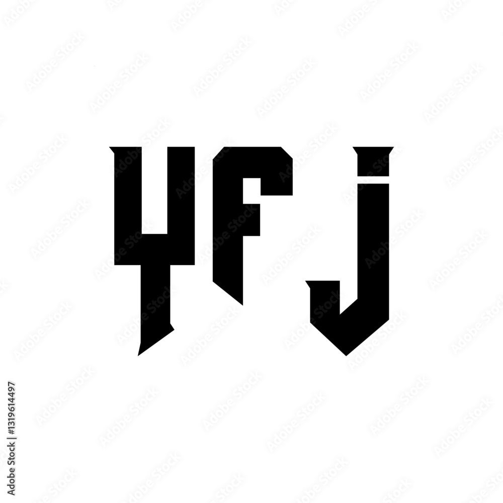 Obraz premium YFJ letter logo design for technology company. YFJ logo design black and white color combination. YFJ logo, YFJ vector, YFJ design, YFJ icon, YFJ alphabet. YFJ typography logo design.