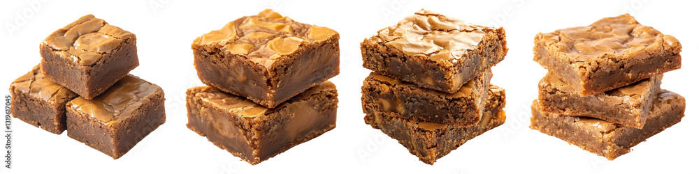 Butterscotch blondie brownies Isolated on transparent background, PNG, Set of Butterscotch blondie brownies Isolated on transparent background, PNG, Set of