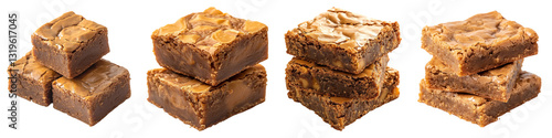 Butterscotch blondie brownies Isolated on transparent background, PNG, Set of
