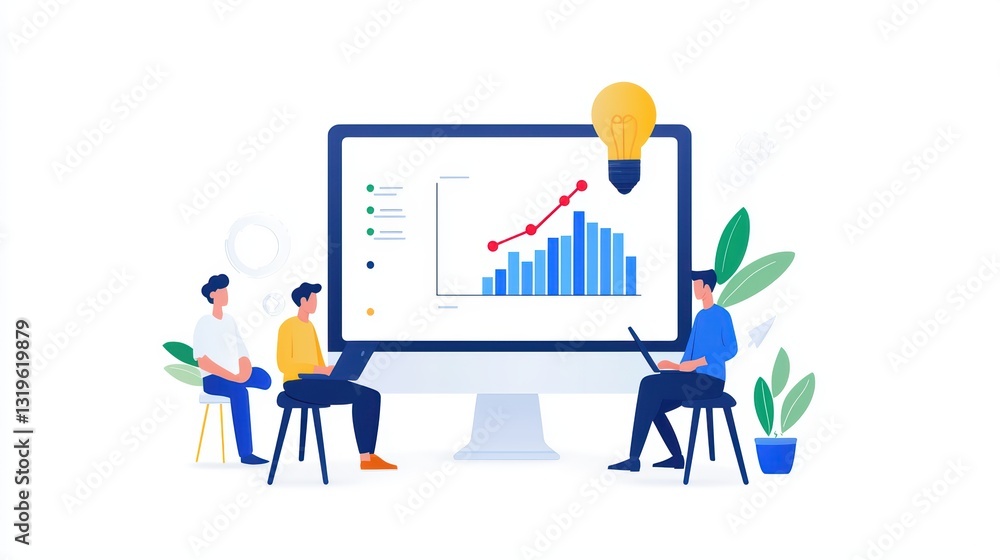 Obraz premium Team Collaboration on Startup Project Utilizing Digital Tools and Graphical Data Representation
