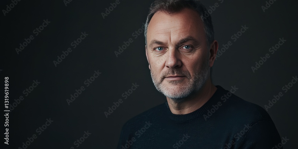 Portrait of a Mature Man with a Thoughtful Expression in a Dark Setting Portrait of a Mature Man with a Thoughtful Expression in a Dark Setting