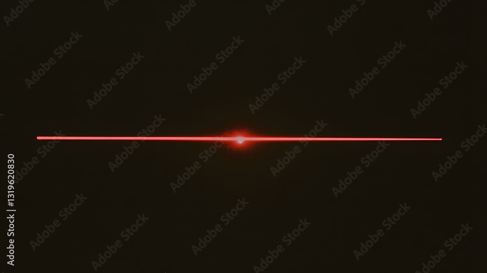A straight red laser beam is projected onto a black backdrop A straight red laser beam is projected onto a black backdrop