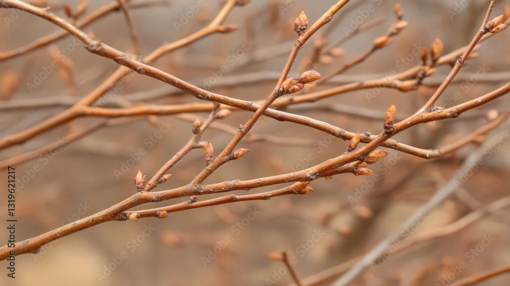 Reddish Brown Branches with Tiny Buds in Soft Focus Reddish Brown Branches with Tiny Buds in Soft Focus