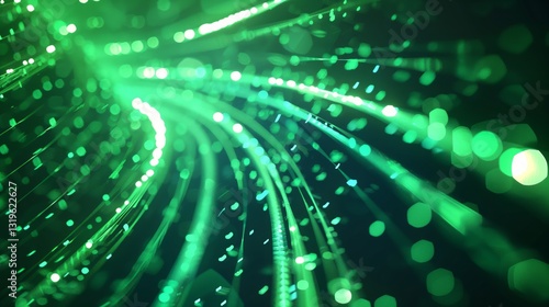 3D render abstract background with green glowing neon moving high speed curve and circle and bokeh lights