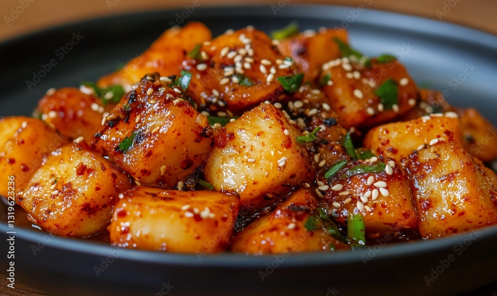 Spicy, seasoned potato cubes. Crispy, flavorful, and ready to eat Spicy, seasoned potato cubes. Crispy, flavorful, and ready to eat