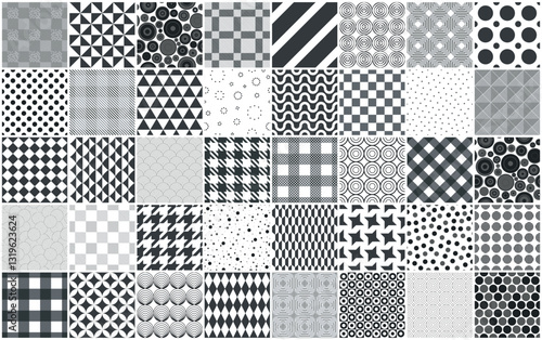 Collection of vector black and white seamless geometric patterns. Textile monochrome textures. Repeatable fabric backgrounds