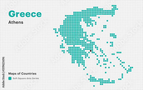 Creative Dotted Map of Greece with capital Athens. Soft Square dots	