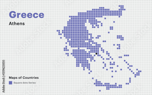 Creative Dotted Map of Greece with capital Athens. Square dots	
