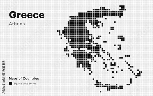 Creative Dotted Map of Greece with capital Athens. Soft Square dots	