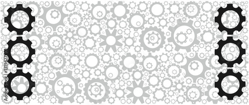 Template consisting of filled space with silhouettes of gray gears with black cogwheels on the edges. Background vector for mechanical illustration or banner
