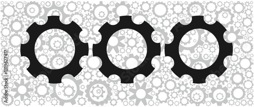 Design for backgrounds or wallpapers completely filled with variable gears and cogwheels of different sizes and shapes on a white backdrop. Cogwheels and gears vector