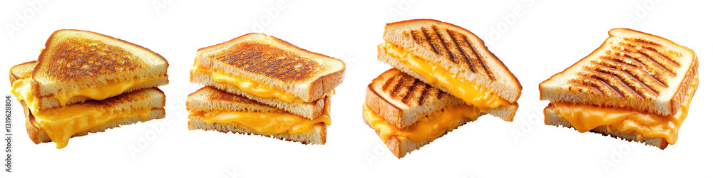 Grilled cheese sandwich Isolated on transparent background, PNG, Set of Grilled cheese sandwich Isolated on transparent background, PNG, Set of