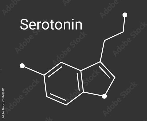 Serotonin molecular structure illustration. Neurotransmitter structural chemical formula vector.