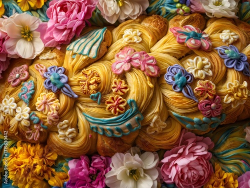 Wallpaper Mural Celebrating easter with festive braided bread decorated with colorful flowers. Generative ai illustrations Torontodigital.ca
