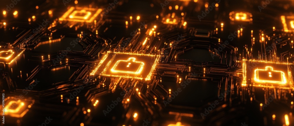 Glowing Circuit Board with Data Upload Symbols Glowing Circuit Board with Data Upload Symbols