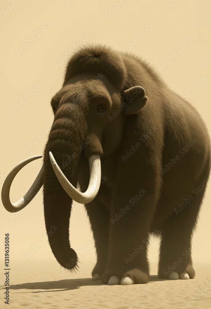 Obraz premium a large woolly mammoth with tusks standing in the desert