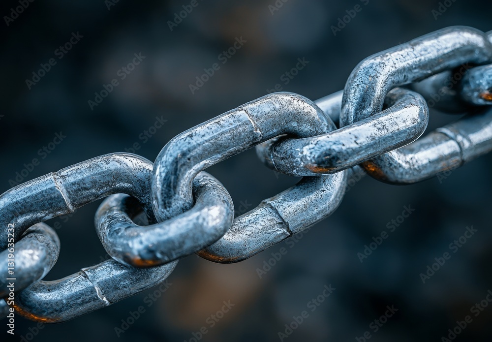 Close-Up of Metallic Chain Links with Textured Surface and Shiny Finish on Dark Background Close-Up of Metallic Chain Links with Textured Surface and Shiny Finish on Dark Background