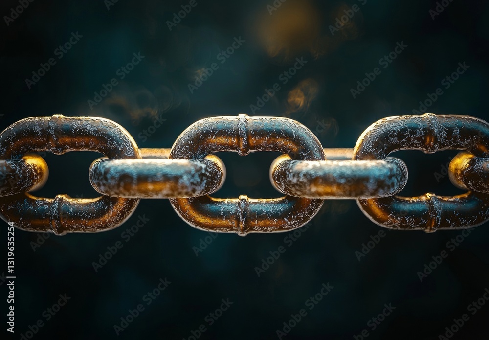 Close-Up of a Rusty Metal Chain Links with Texture and Depth Against a Dark Background Close-Up of a Rusty Metal Chain Links with Texture and Depth Against a Dark Background