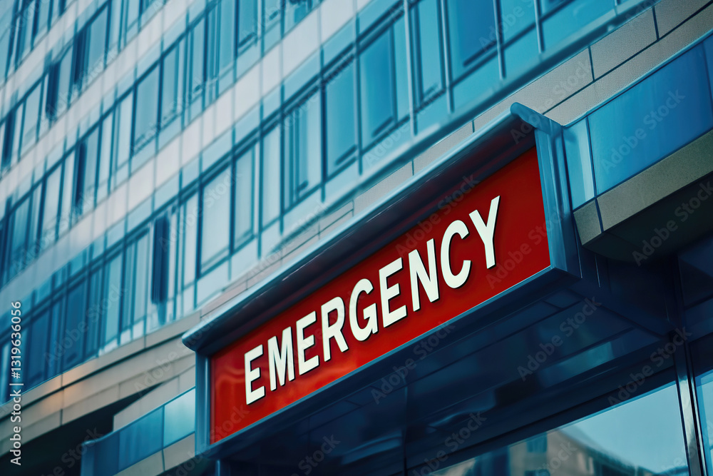 Emergency entrance signage displayed on a modern hospital building during daytime Emergency entrance signage displayed on a modern hospital building during daytime