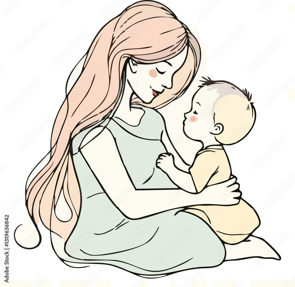 abstract illustration of loving mother and child abstract illustration of loving mother and child