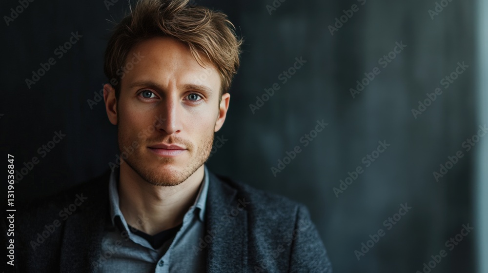 Fototapeta premium Confident Young Man in a Stylish Outfit Against a Dark Background
