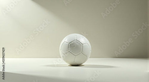 White leather soccer ball on a minimalist background. Perfect for sports, product displays or creative projects.