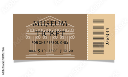 Museum ticket isolated on white background.	