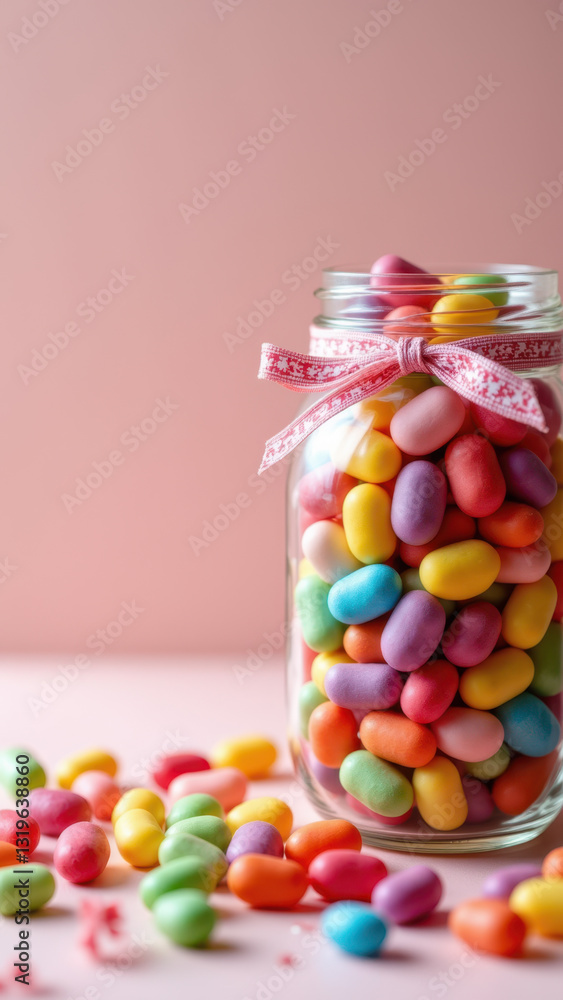A mason jar filled with dye-free candy. A mason jar filled with dye-free candy.