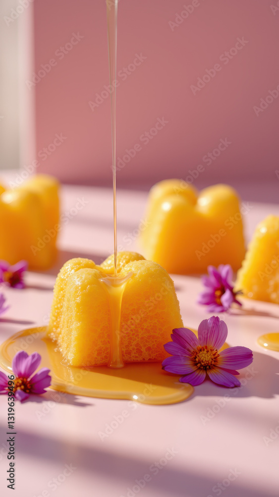 Freshly made dye-free candies with a golden syrup glaze on top. Freshly made dye-free candies with a golden syrup glaze on top.
